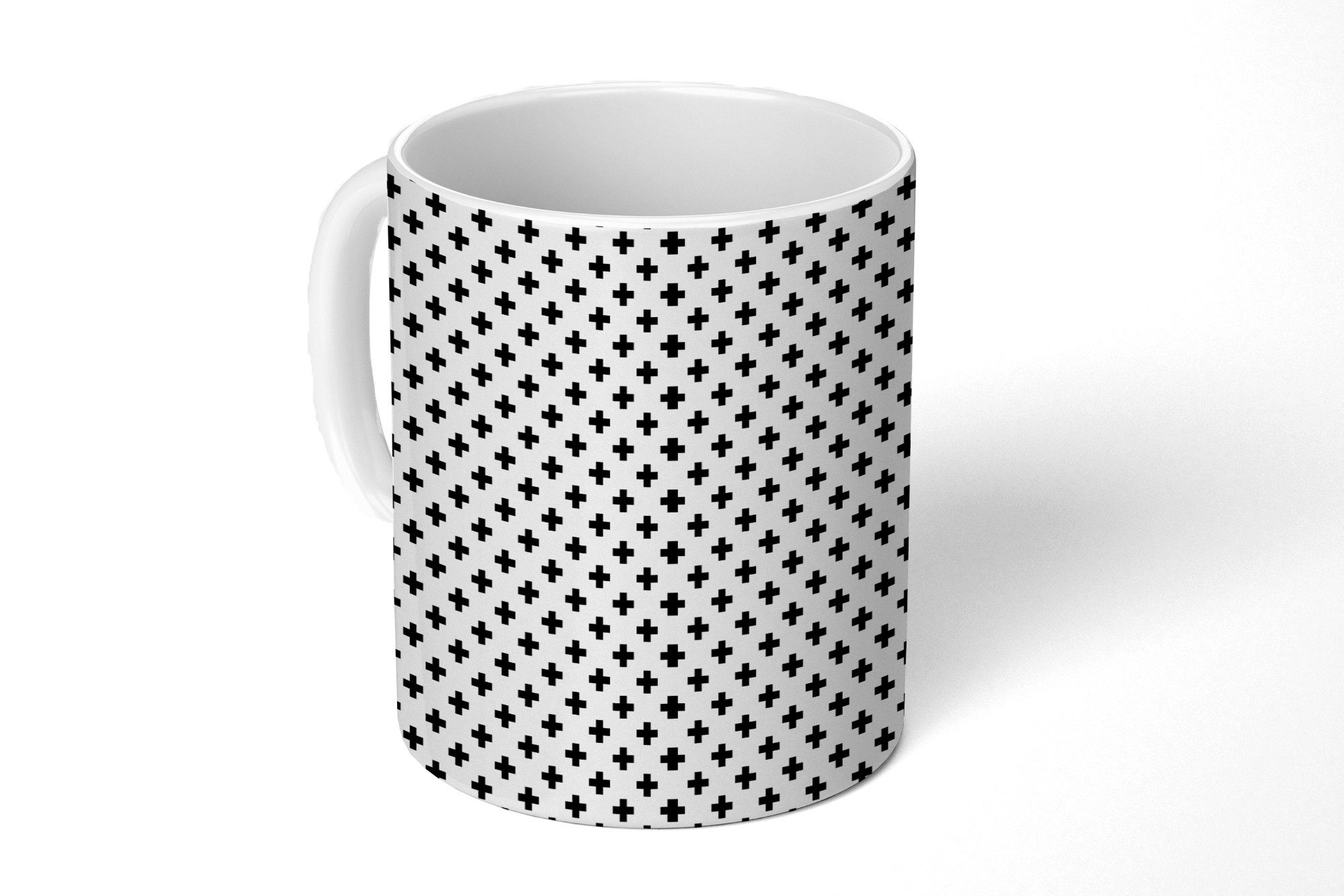 MuchoWow Tasse Design - Linie - Muster - Schwarz - Weiß, Keramik, Kaffeetassen, Teetasse, Becher, Teetasse, Geschenk