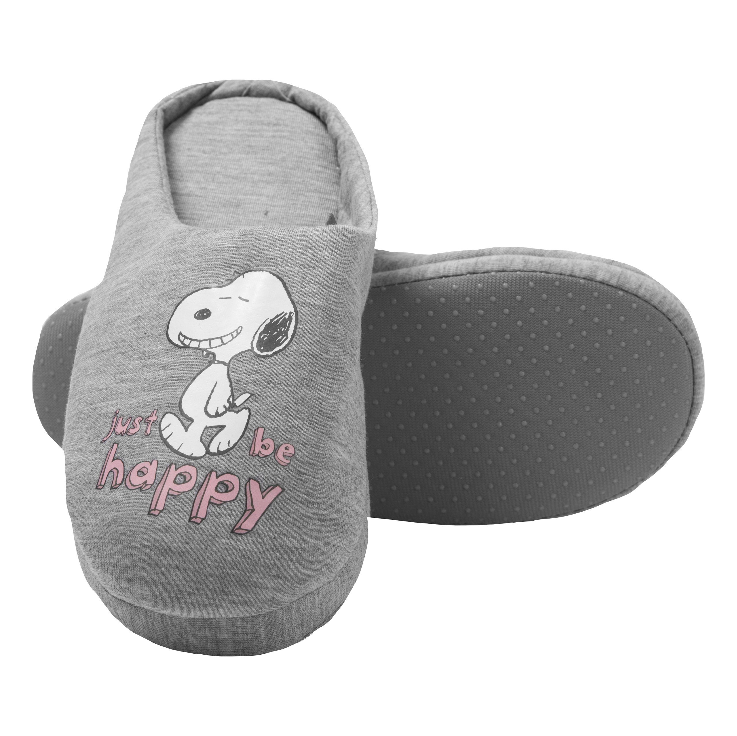 United Labels® »The Peanuts Hausschuhe für Damen und Herren Snoopy - Just  be happy Unisex Puschen Slipper Pantoffeln Grau« Hausschuh online kaufen |  OTTO