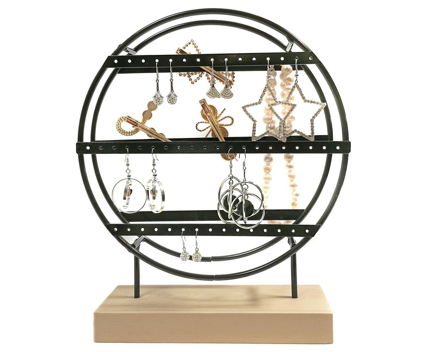 Yudu Schmuckständer Ohrringständer Ohrringhalter „Kreisform“ mit Holzstandfuss