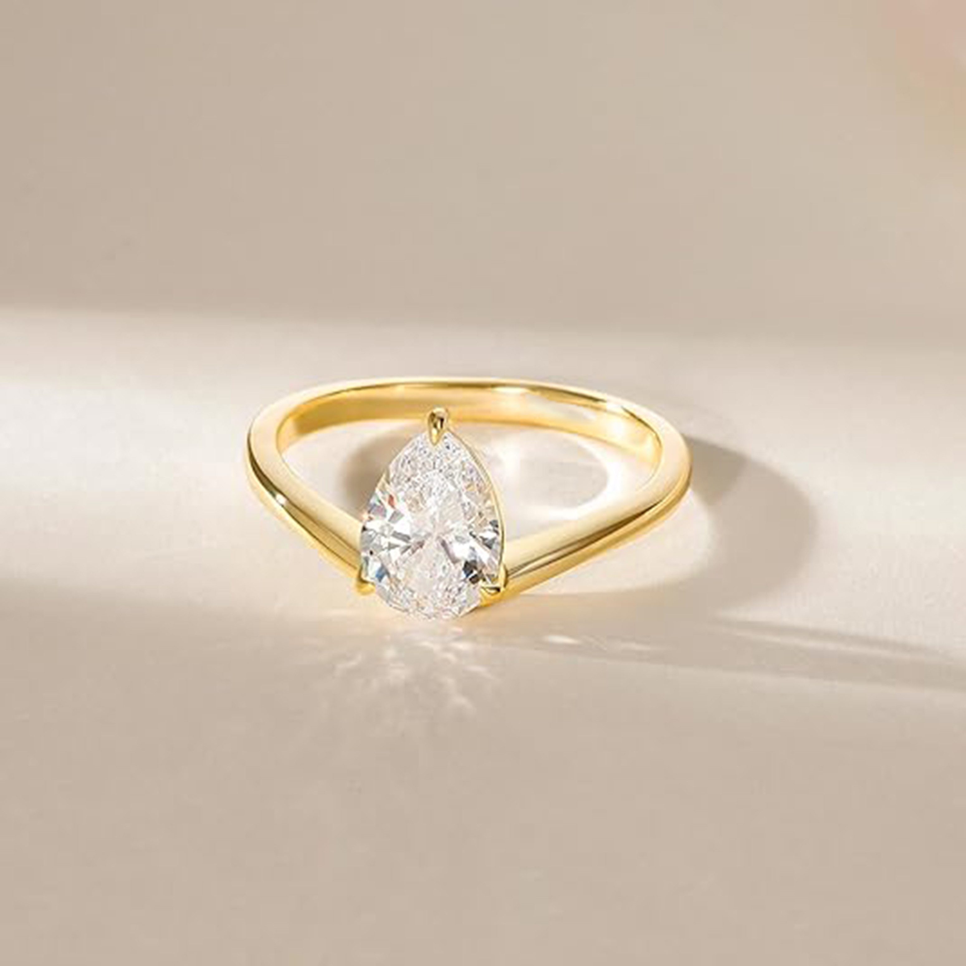 Jumpeak Verlobungsring 585 Gold, 2ct Diamant Birnenförmiger Schliff, Diamantring für Damen, D,vs1,2EX,IGI Zertifikat,Damenring,Geschenk zum Jahrestag