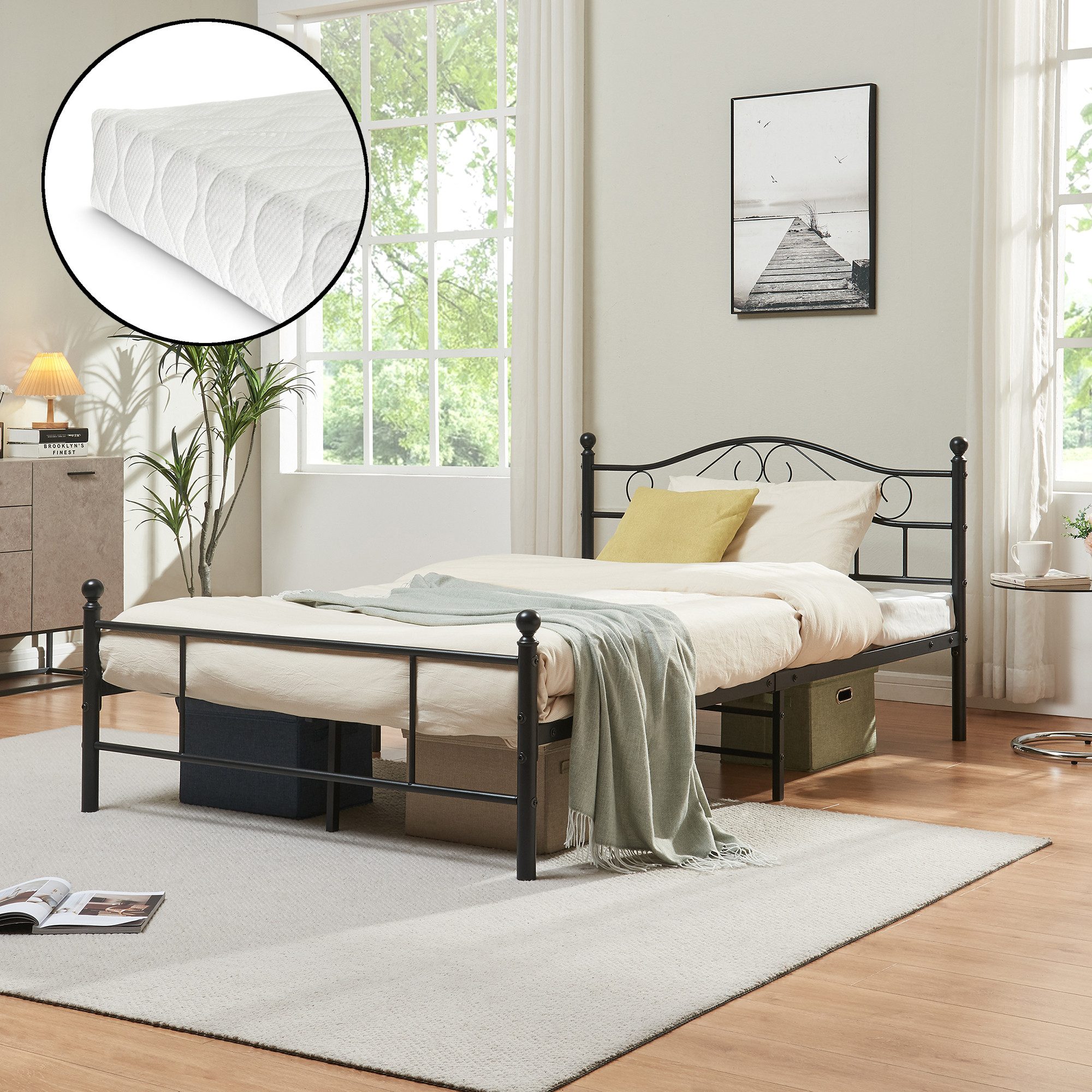 en.casa Metallbett, »Florenz« 120x200 Schwarz mit Matratze günstig online kaufen