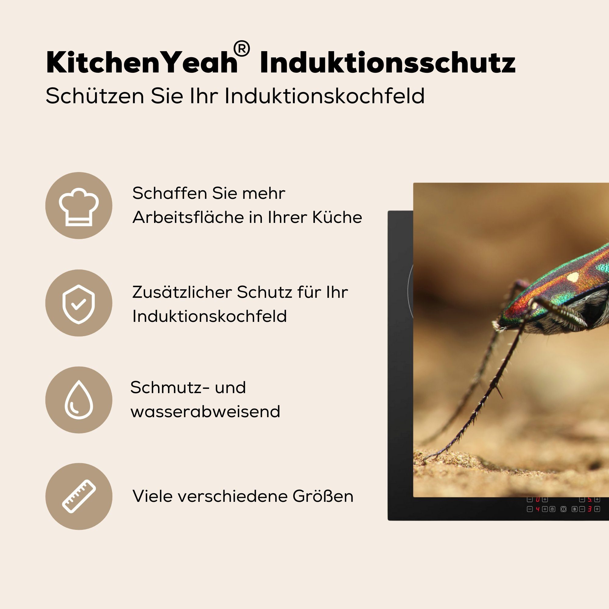 MuchoWow Herdblende-/Abdeckplatte Käfer - Schlamm farbig, Ceranfeldabdeckung Induktionskochfeld die für Schutz - 81x52 cm, Vinyl, tlg), küche, (1