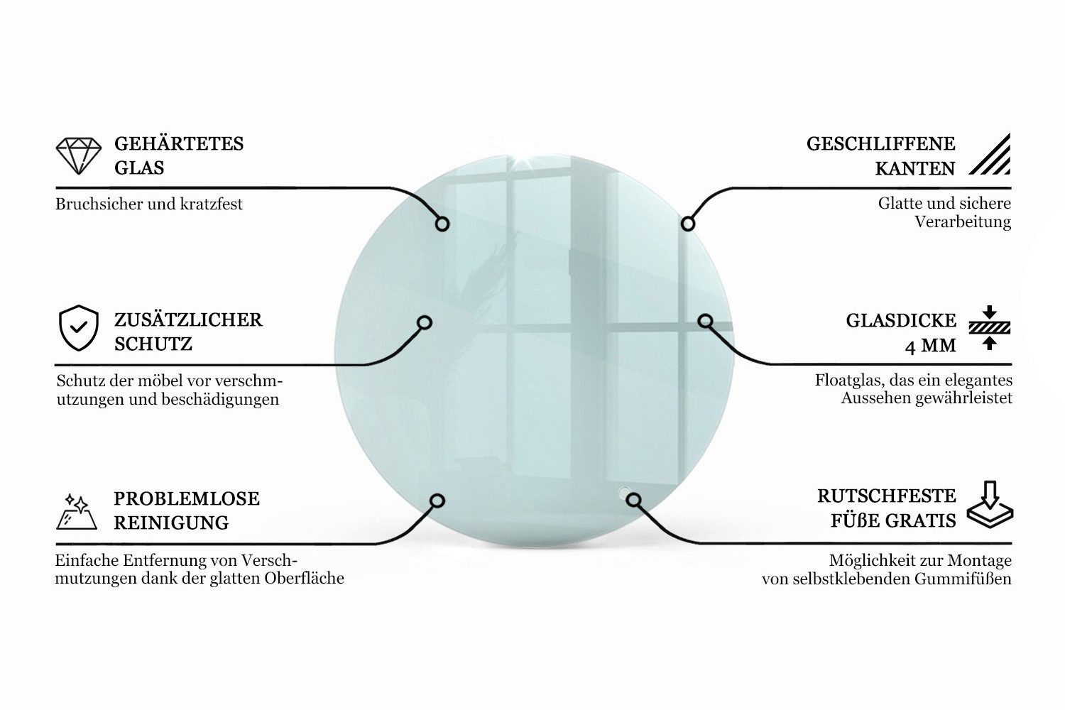 Tulup Tischplatte Rund Tisch Glasplatte Ersatz Transparent Glas, Couchtisch Glasplatte – Bild 5 von 5