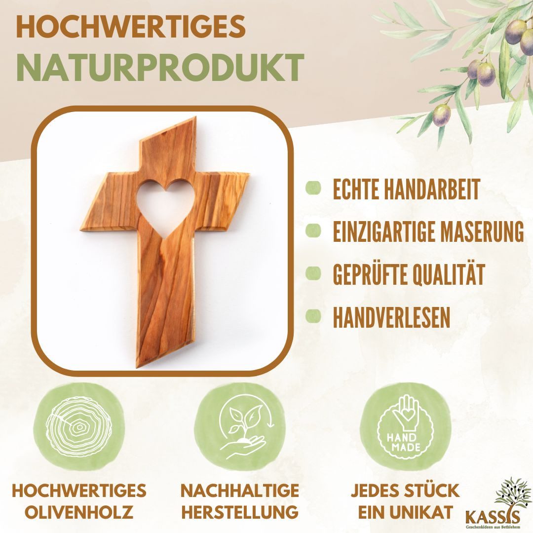 Kassis Dekoobjekt Kreuz mit Herz aus Olivenholz, handgemacht, Kruzifix, Wan günstig online kaufen