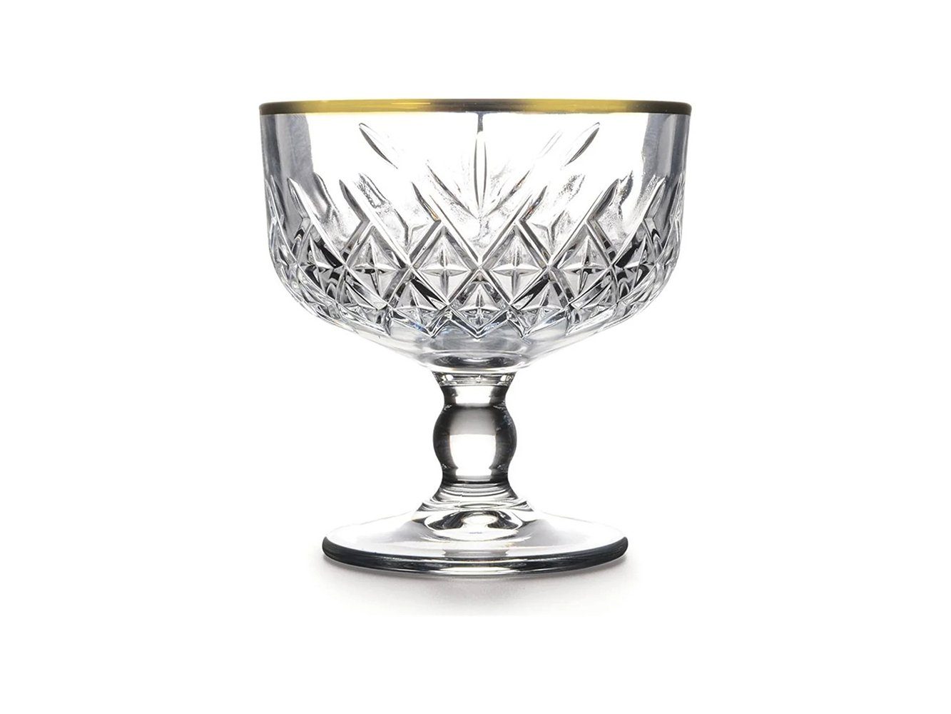 Pasabahce Dessertschale Timeless Golden Touch 2er, Glas, (Packung, 2-tlg), 2er Eis-Becher aus Glas mit Goldrand, Dessert Schale auf Fuß