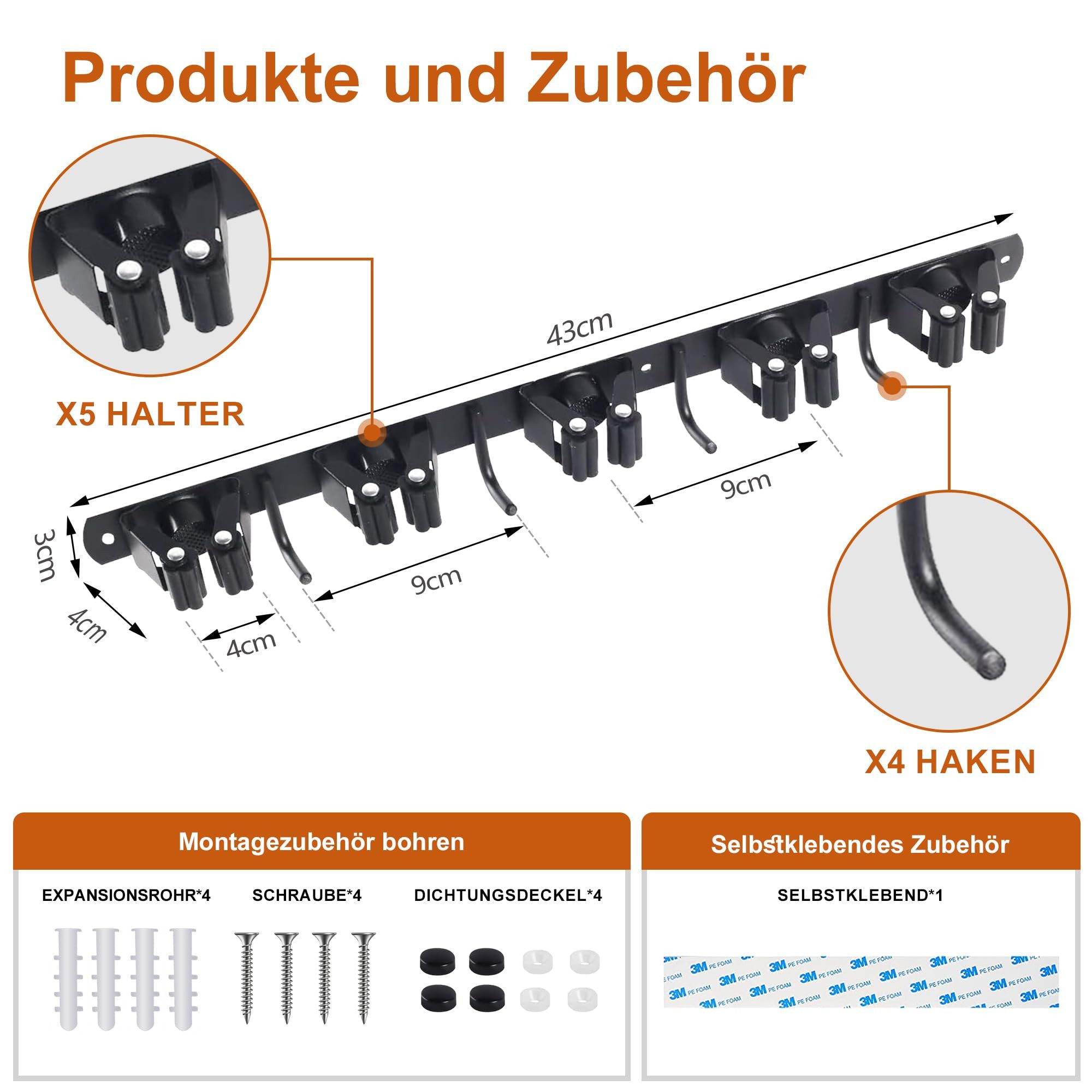 FOUORTUNATE-BEE Wandhaken Besenhalterung Wand, (5 Halter + 4 Haken Edelstah günstig online kaufen