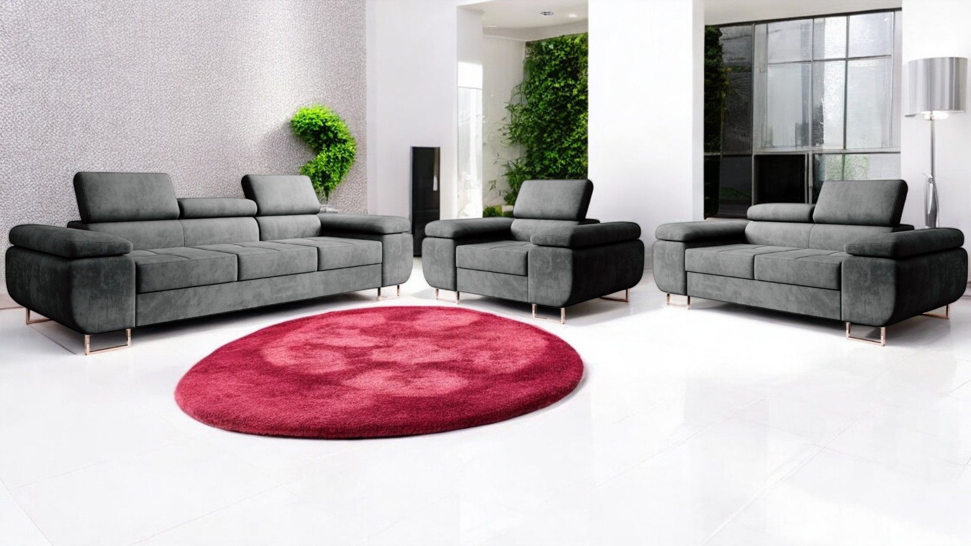 M-Punkt24 Polstergarnitur Miami, (3-3-1 Set, 3-1-1, 3-2-1, Samtstoff Grau A günstig online kaufen