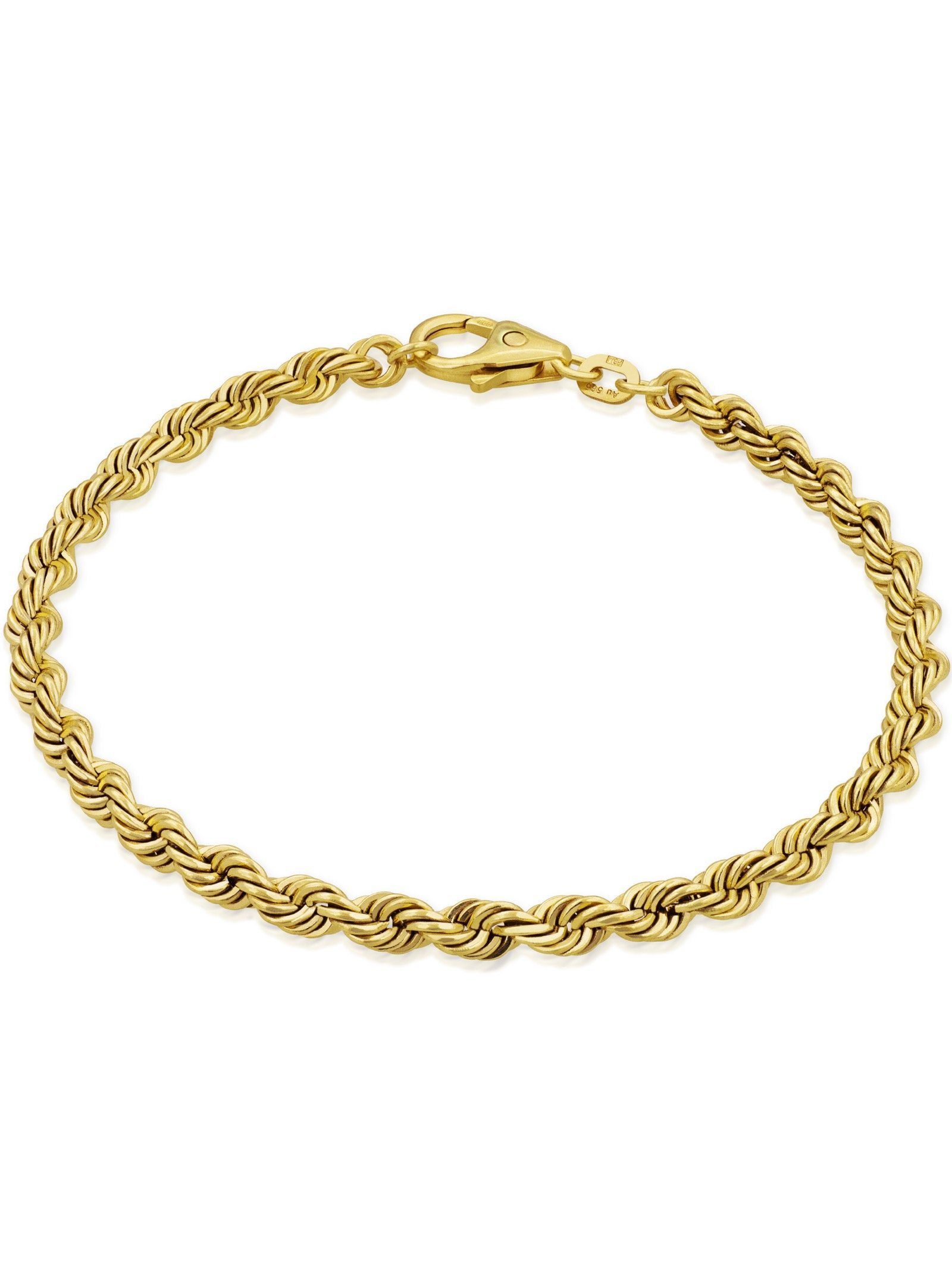 modabilé Goldarmband Armband Kordelkette hohl 3,8mm 585 Echtgold (14 Karat), Herren Armkettchen 18,5cm, Armkette Made in Germany