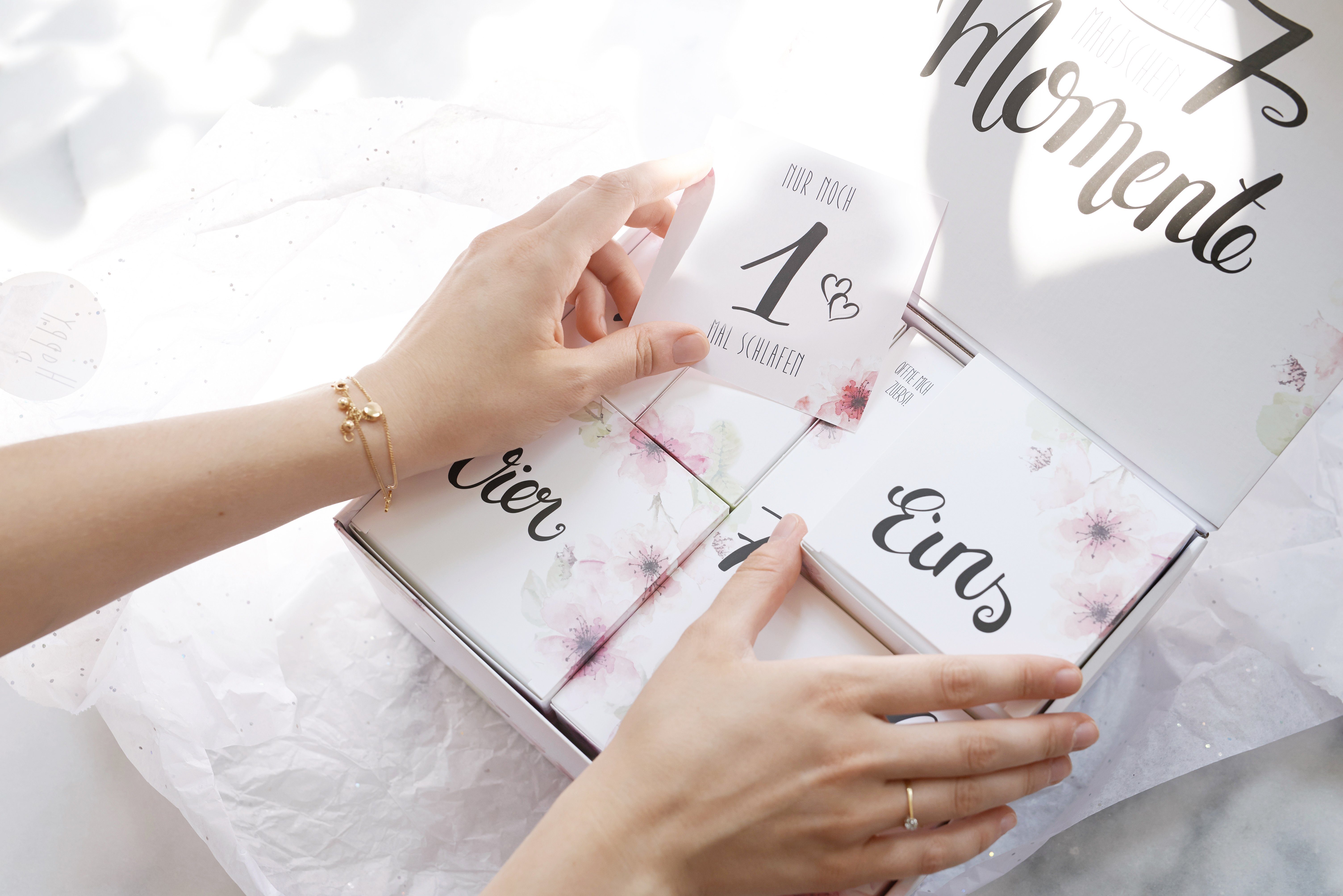 melovely Countdown Kalender Hochzeits-Countdown-Kalender, Geschenk für die Braut, 7 Überraschungen für Entspannung & Achtsamkeit