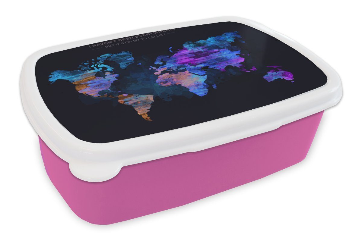 MuchoWow Lunchbox Weltkarte - für Kunststoff, Erwachsene, Kunststoff Brotdose Farben, - Mädchen, Kinder, Farbe rosa Brotbox (2-tlg), Snackbox