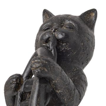 Moritz Dekofigur Deko Figur Katze mit Horn Instrument, Katzen Dekofigur Skulptur Figur Dekoration Statue Gartenfigur Kätzchen