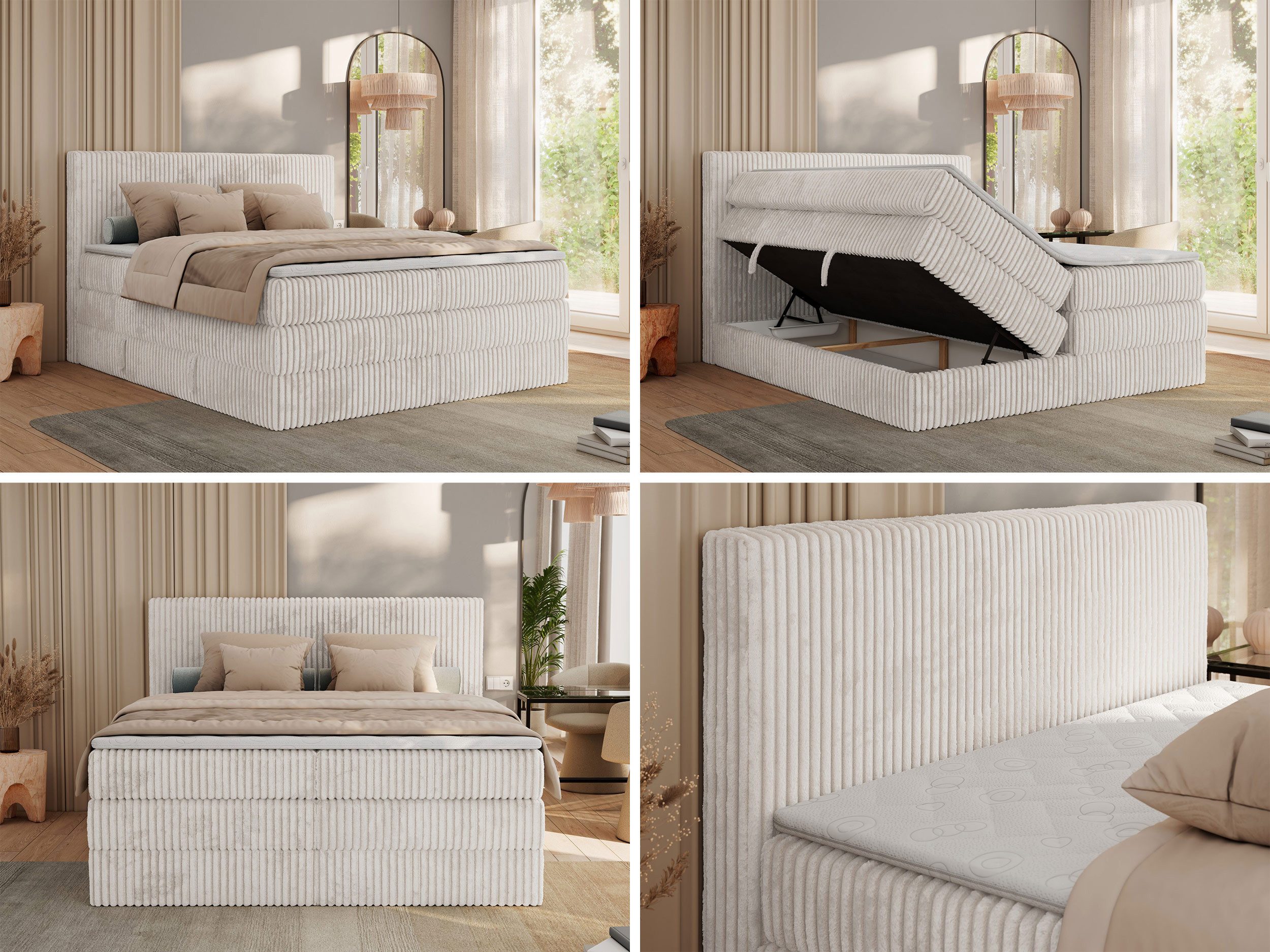 MKS MÖBEL Boxspringbett TILIANO KING (Packung, Set, Topper T25, Doppelbett, T30-Schaum), Polsterbett mit Multipocket-Matratzen, Cord Bett, Zwei Bettkästen