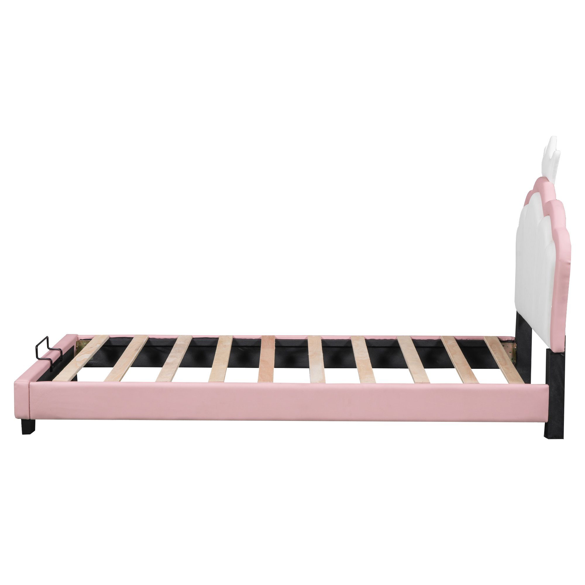 Flieks Polsterbett, Kinderbett rosa Kroneform 90x200cm Kunstleder mit Kopfteil