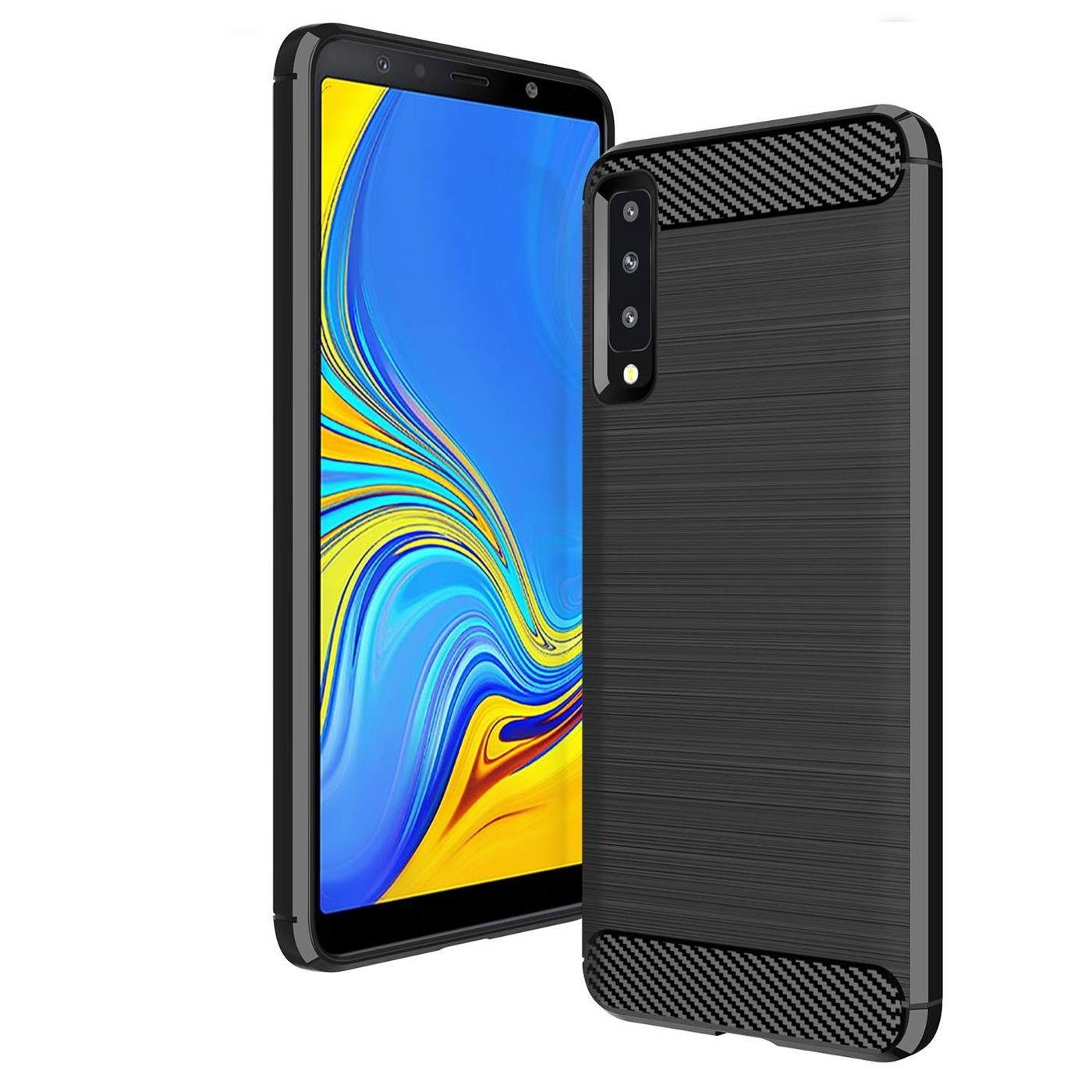 CoolGadget Handyhülle »Carbon Handy Hülle für Samsung Galaxy A7 2018« 6  Zoll, robuste Telefonhülle Case Schutzhülle für Samsung A7 2018 Hülle