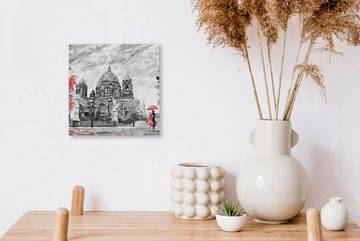 OneMillionCanvasses® Gemälde Malerei - Architektur - Baum - Rot, (1 St), Leinwand Bilder für Wohnzimmer Schlafzimmer