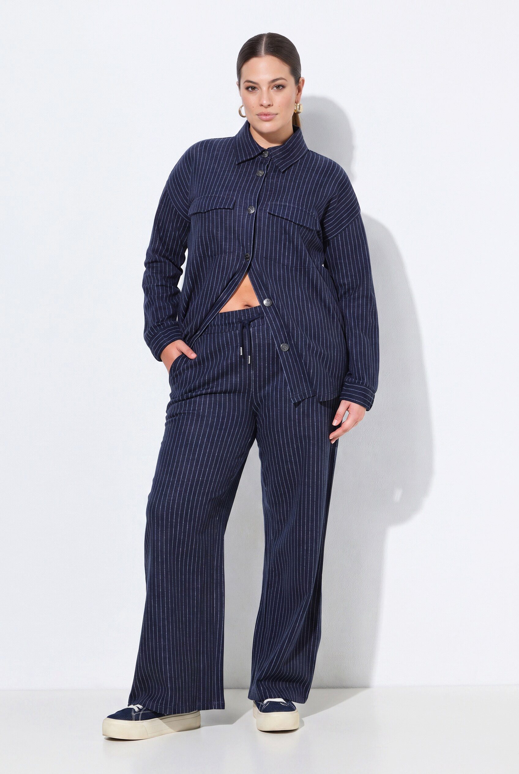 MIAMODA Funktionshose Jerseyhose weites Bein Nadelstreifen Jeansoptik
