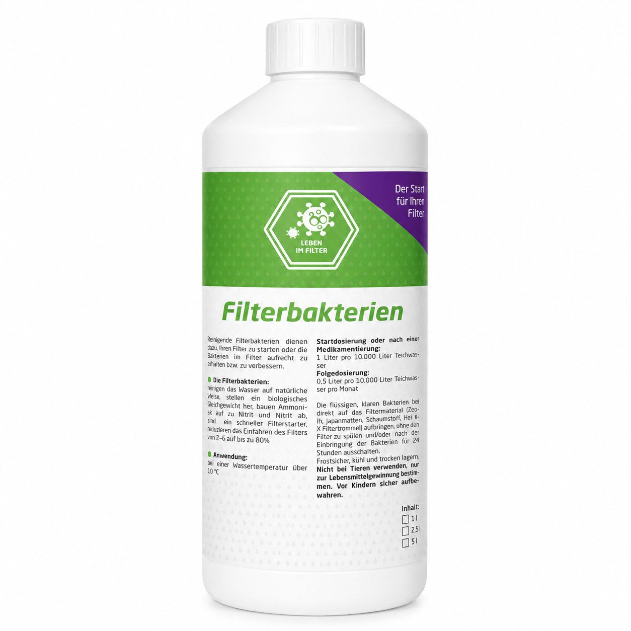 OISHII Teichpflege Filterbakterien 1L Flüssiger Filterstarter für Gartenteiche Koiteiche