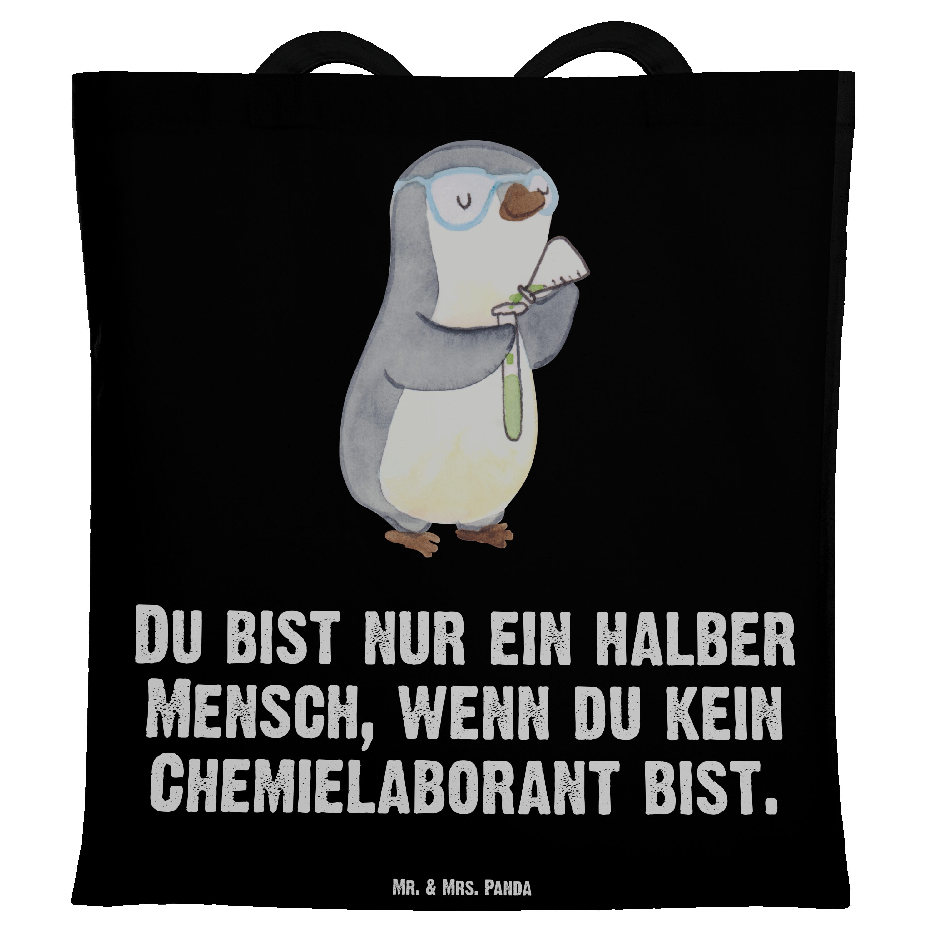 Stoffbeut Panda Herz - Beuteltasche, Mr. Chemielaborant Schwarz Geschenk, mit & Tragetasche (1-tlg) - Mrs.