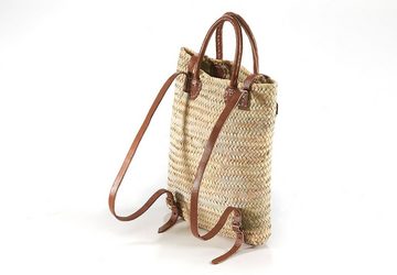 Kobolo Shopper Korbrucksack aus Palmblatt mit Lederriemen