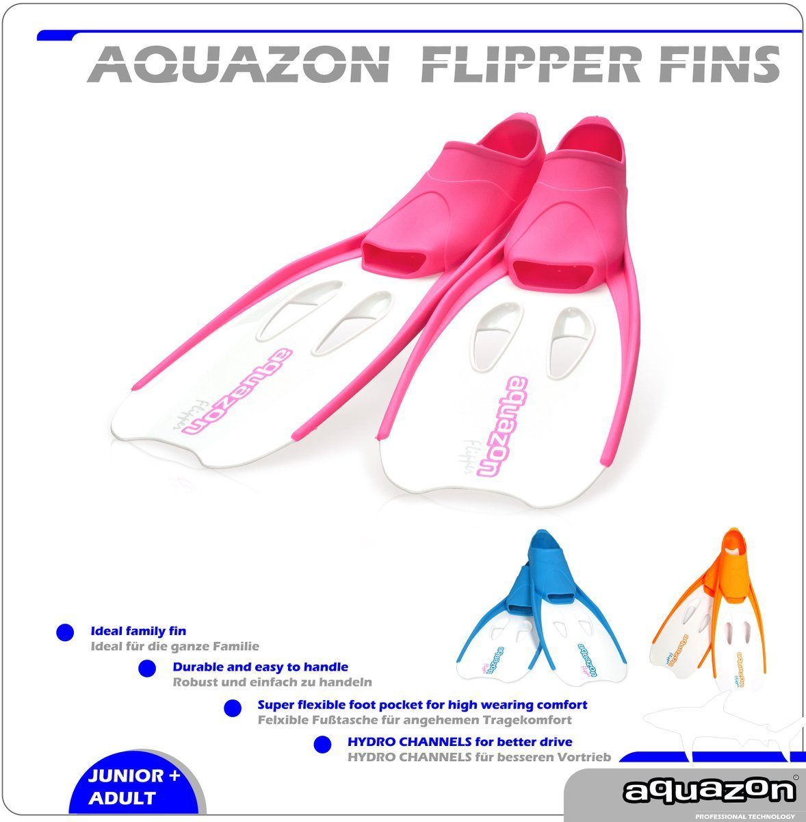 Taucherflossen, Flosse Schwimmflossen Schnorchelflossen, pink-weiß FLIPPER AQUAZON