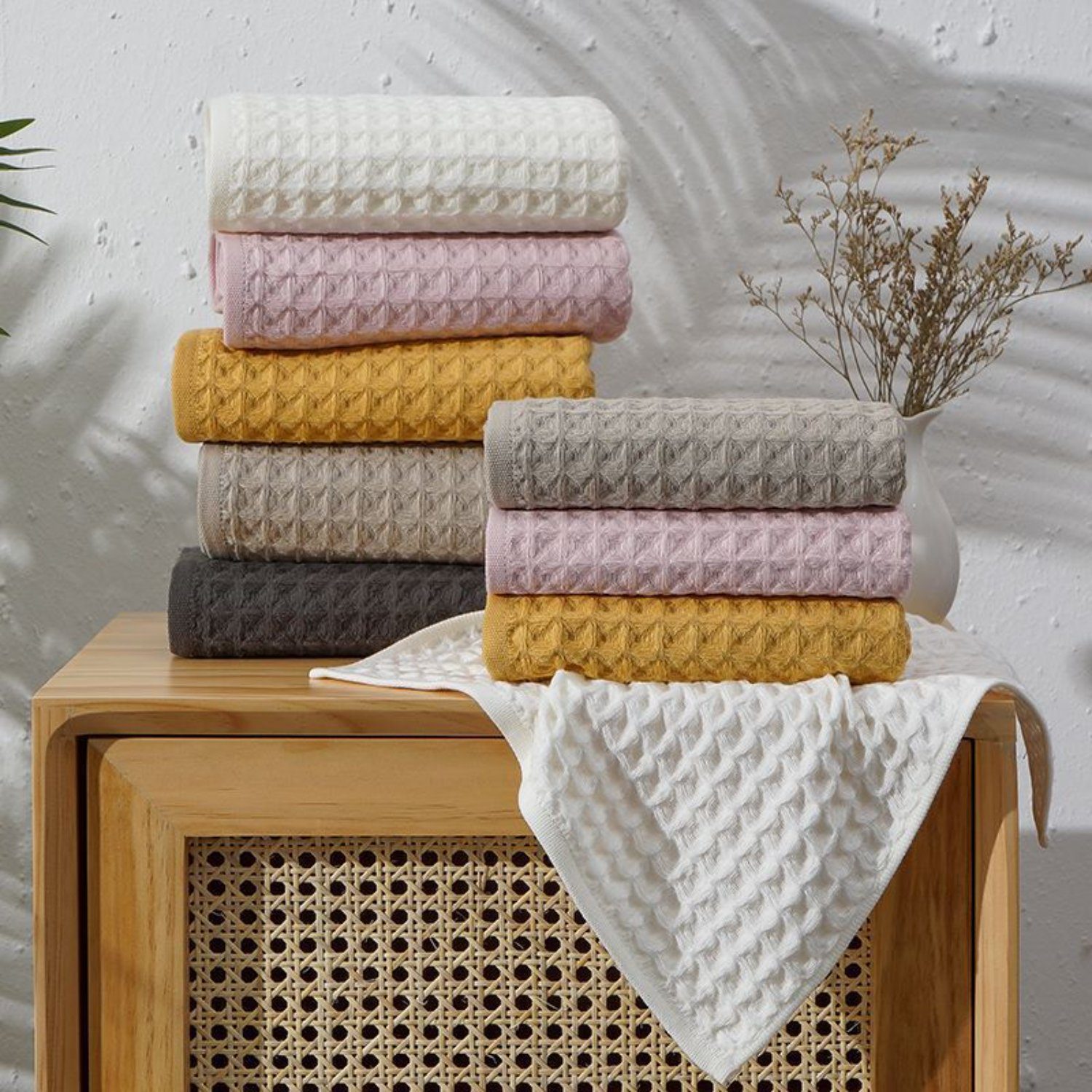 Schnelltrocknend Handtücher (2-St), Handtücher, - Dunkelbraun x - 2 Baumwolle HOMEIDEAS Waffelstruktur