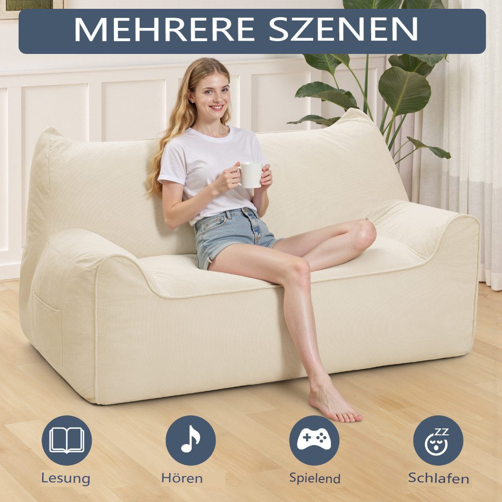Insma Sitzsack 2-Sitzer Lazy-Sofa Loungesessel 140cm aus Chenille mit Füllung, Relaxsessel Bean Bag mit Rückenlehne für Lesen, Gaming, Wohnzimmer – Bild 2 von 5