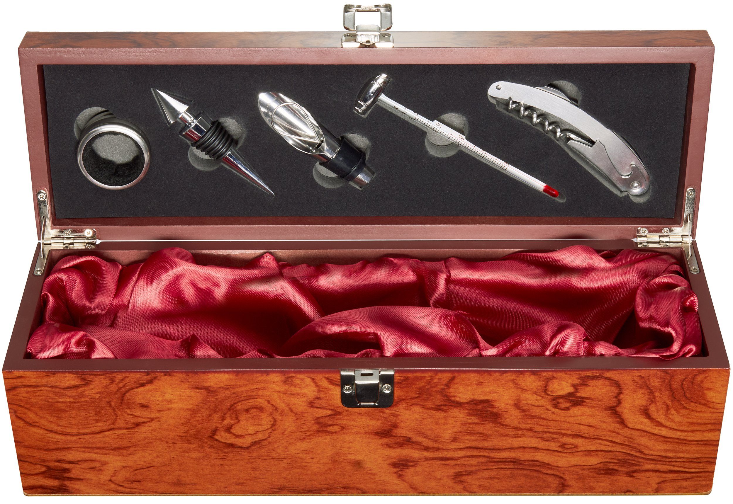 BRUBAKER Sommelier-Set 6-in-1 Barzubehör Kit mit Weinkiste - Edelholz Optik, (Wein Geschenkset, 1 tlg., Ausgießer + Flaschenstopfen + Weinthermometer + Tropfrin – Bild 5 von 5
