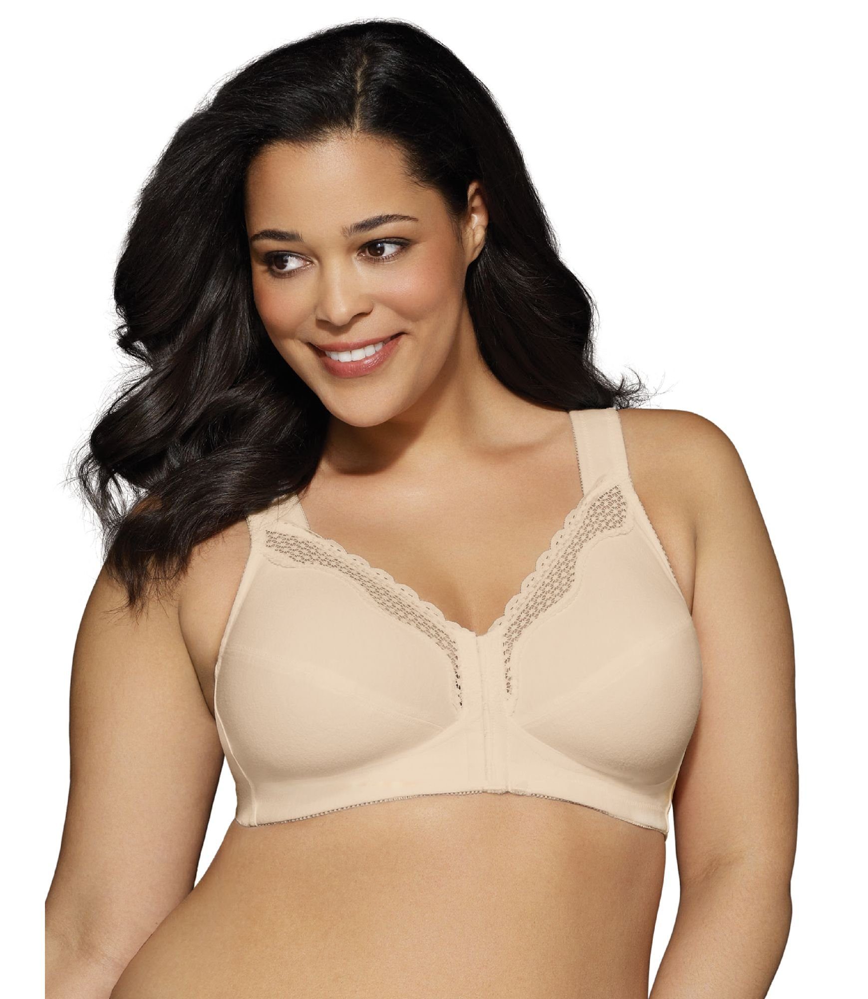 Exquisite FORM Bügelloser BH 6100462 mit Vorderverschluss und Komfort-Cups aus Baumwolle mit Spitze