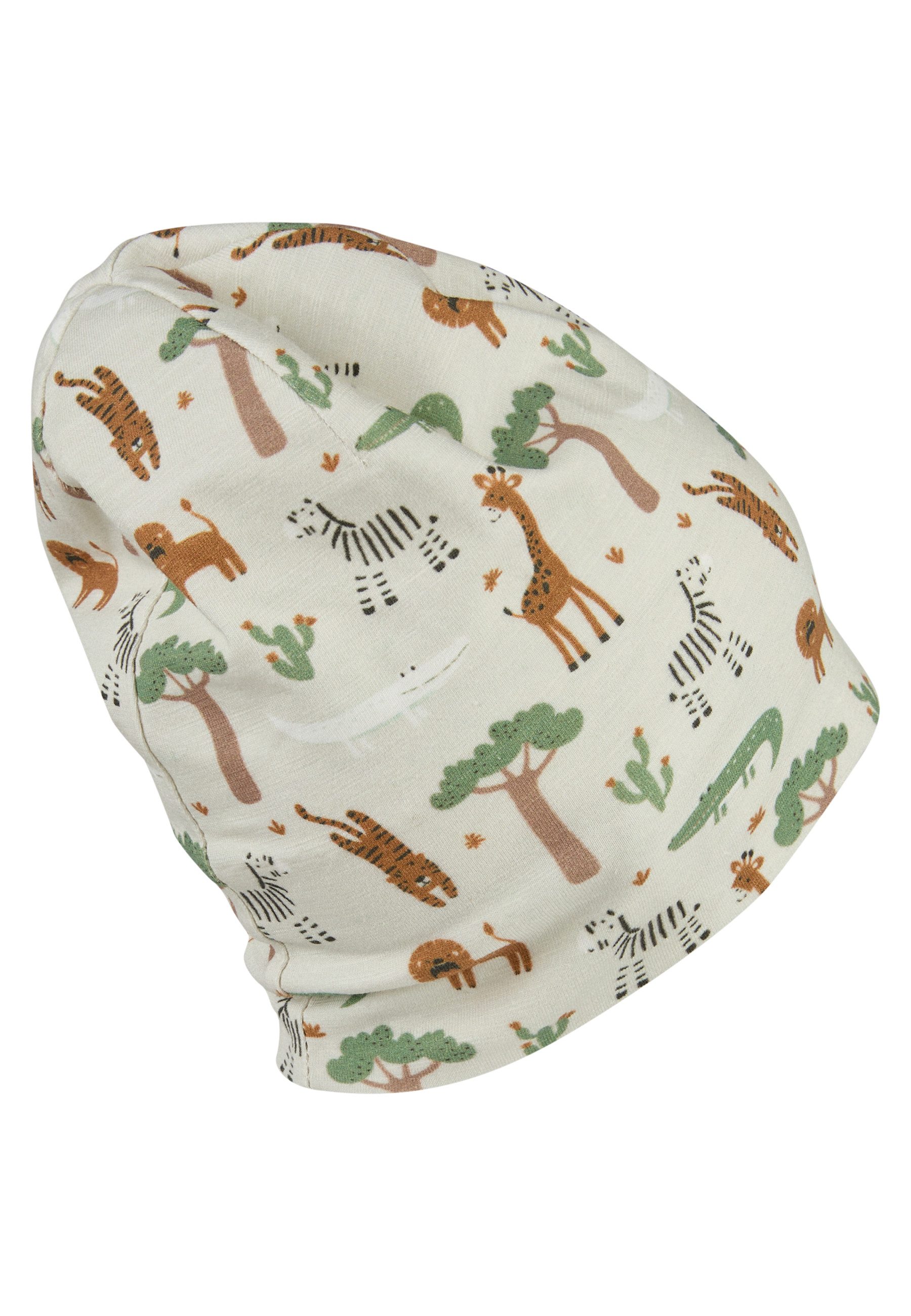 Sterntaler® Beanie Beanie Safaritiere (1-St) Beanie aus Flammgarn Jersey mit Safaritieren, tragbar auf zwei Arten