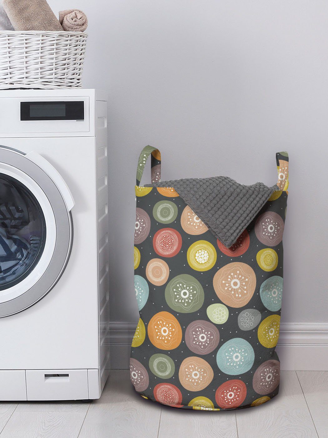 Waschsalons, Zufällige Wäschekorb Kreise Griffen Abakuhaus Abstrakt Kordelzugverschluss für mit Wäschesäckchen Pastellton