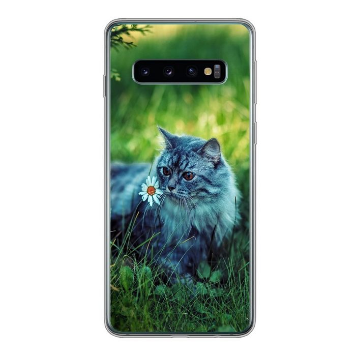 MuchoWow Handyhülle Graue Katze Phone Case Handyhülle Samsung Galaxy S10 Silikon Schutzhülle