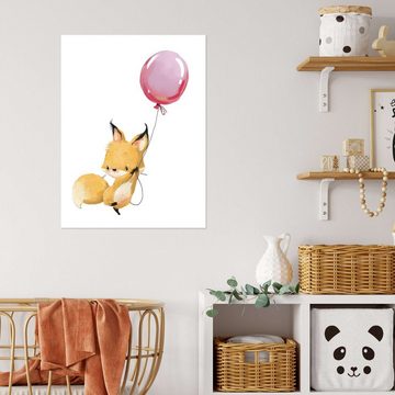 Posterlounge Poster Kidz Collection, Fuchs mit Luftballon, Babyzimmer Kindermotive
