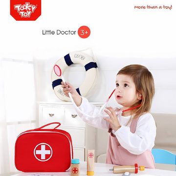 Tooky Toy Spielzeug-Arztkoffer Arztkoffer Kinder, Holz Doktor Spielzeug mit Stethoskop, Doktorkoffer, Puppenzubehör Arztköfferchen mit viel Zubehör, Rollenspiele