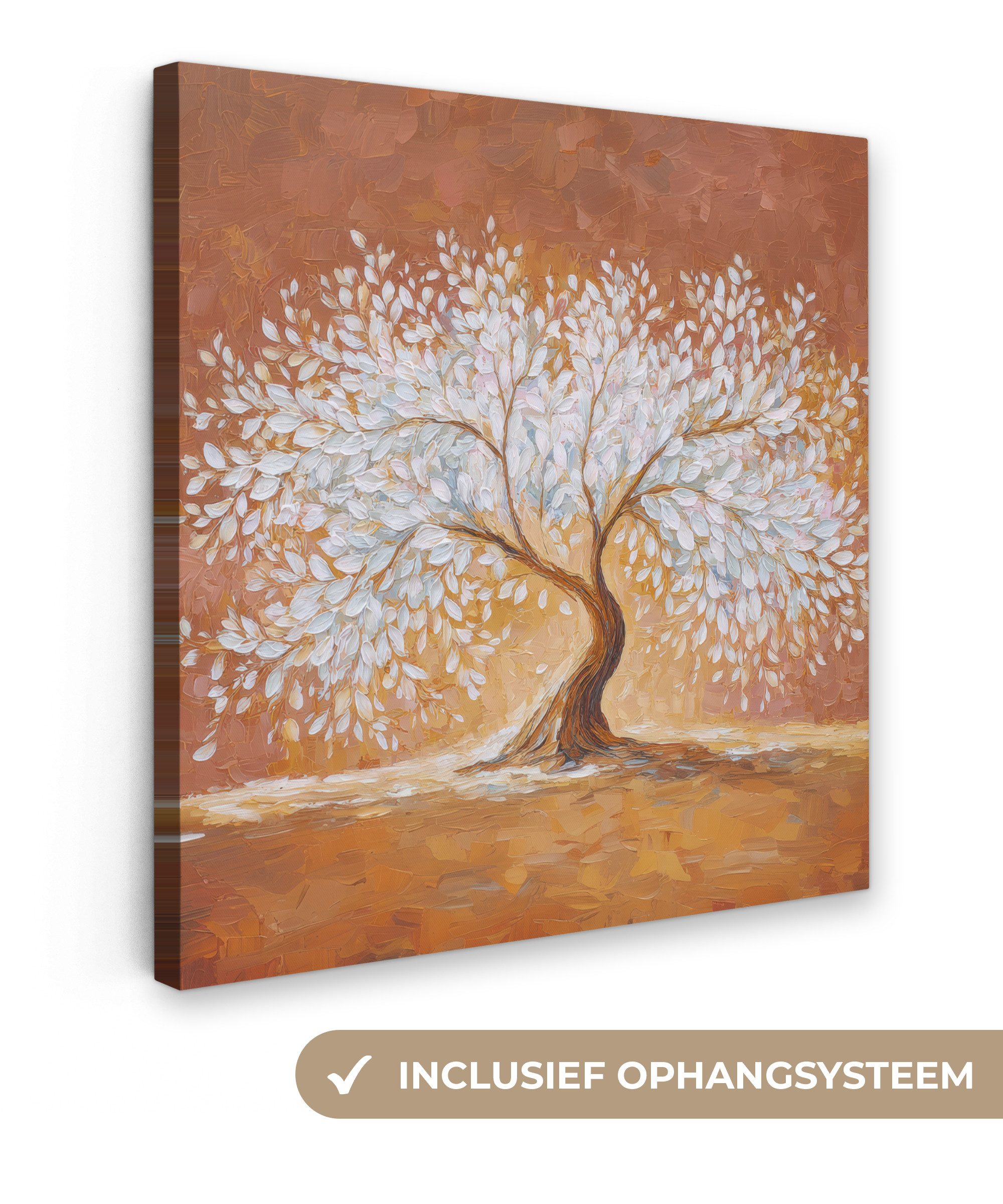 OneMillionCanvasses® Leinwandbild Abstrakt - Baum - Weiß - Blätter, Fotodruck (1 St), Wandbild, Deko Schlafzimmer Wohnzimmer Flur 20x20 cm