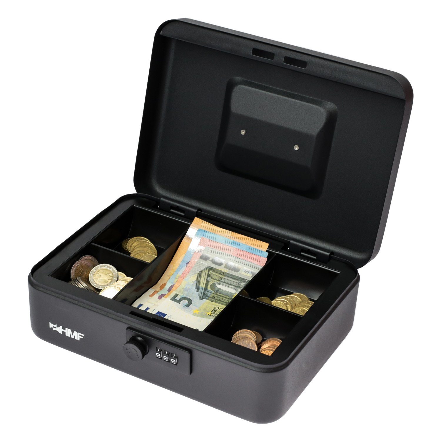 mit robuste Münzeinsatz, Zahlenschloss, Geldbox cm Bargeldkasse Abschließbare 25x18x8,5 HMF mit Geldkassette
