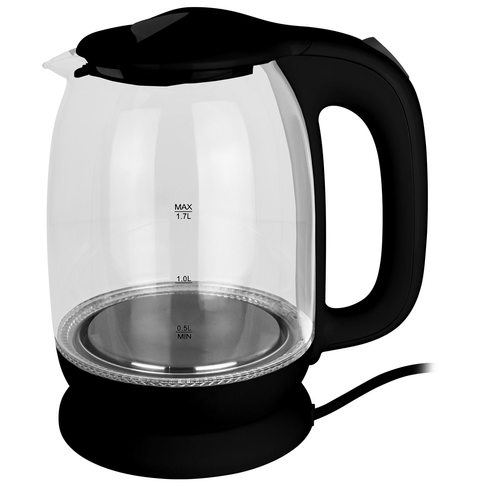 Kabellos, W, Tee 1,7L LED Küchengeräte Wasserkocher Hatex 2200,00 Teekocher Kocher Wasser Glas Schwarz Beleuchtung mit