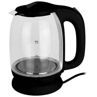 Hatex Елктрочайники Glas mit LED 1,7L Schwarz Beleuchtung Kabellos, 2200,00 W, Küchengeräte Teekocher Wasser Мультиварки Tee