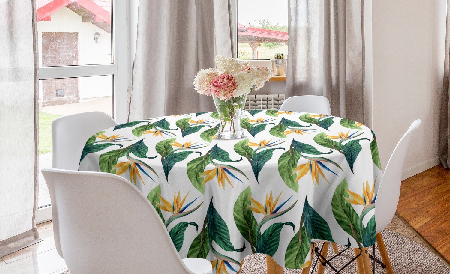 Abakuhaus Tischdecke Kreis Tischdecke Abdeckung für Esszimmer Küche Dekoration, Exotisch Paradiesvogel Blumen-Kunst