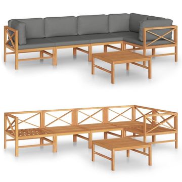 furnicato Garten-Essgruppe 6-tlg. Garten-Lounge-Set mit Grauen Kissen Massivholz Teak