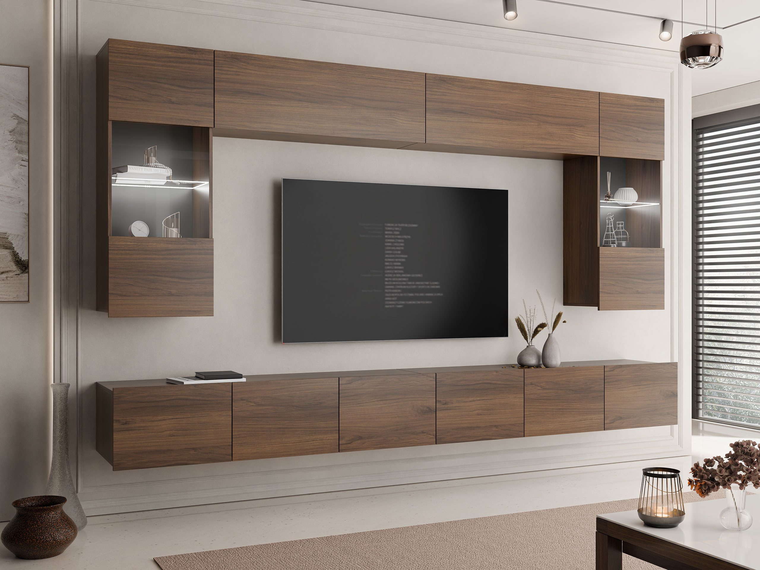 MIRJAN24 Wohnwand Calabrini I, (6er-Set, 2x TV-Lowboard, 2x Wandregal, 2x Hängevitrine), LED-Beleuchtung als Option