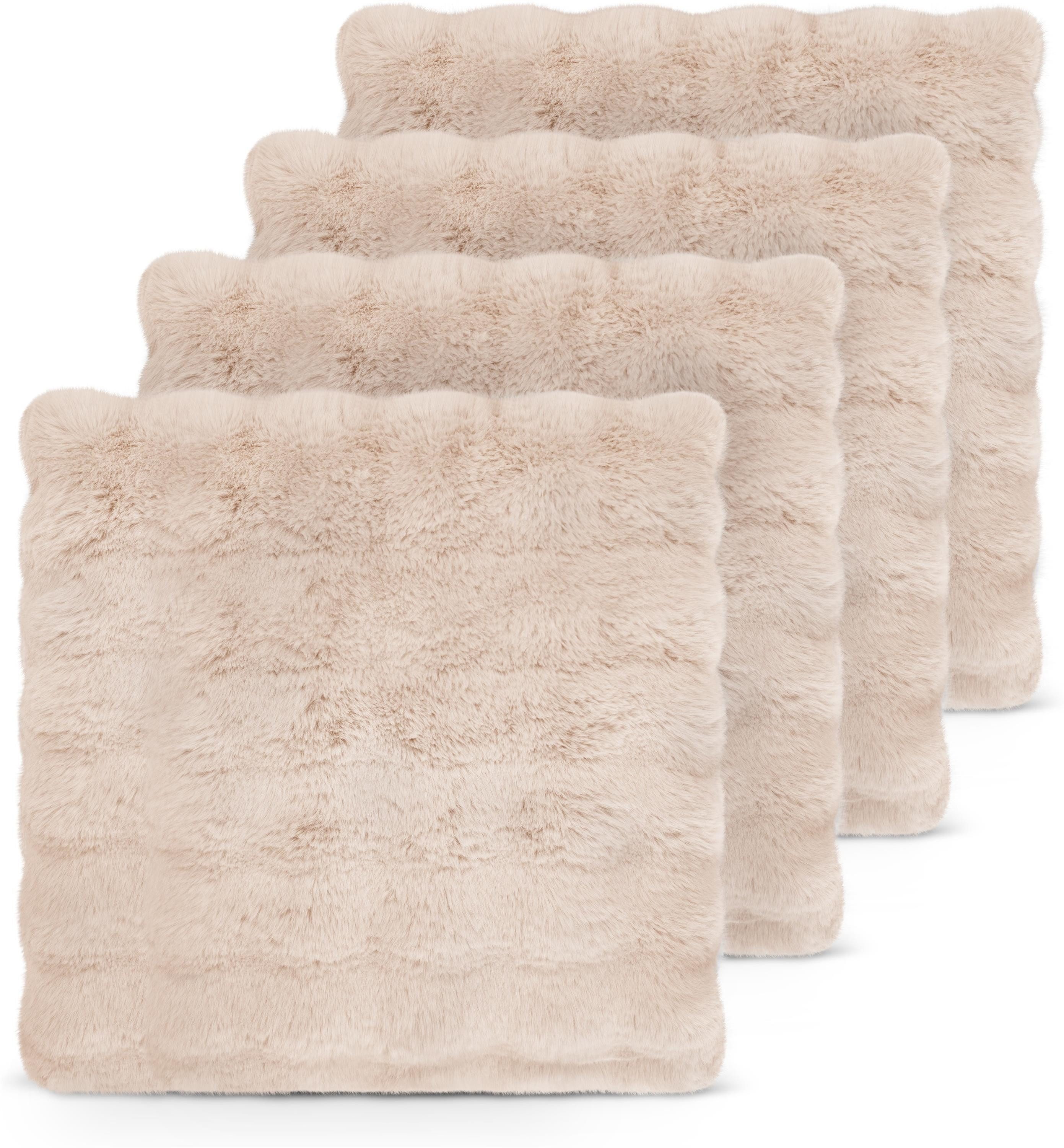 Aspero Kissenbezüge 4er Set Kissenbezüge aus Fellimitat 60x60 cm Milan, Dekokissen 60 x 60 cm aus hautsympathischem Material – in Felloptik