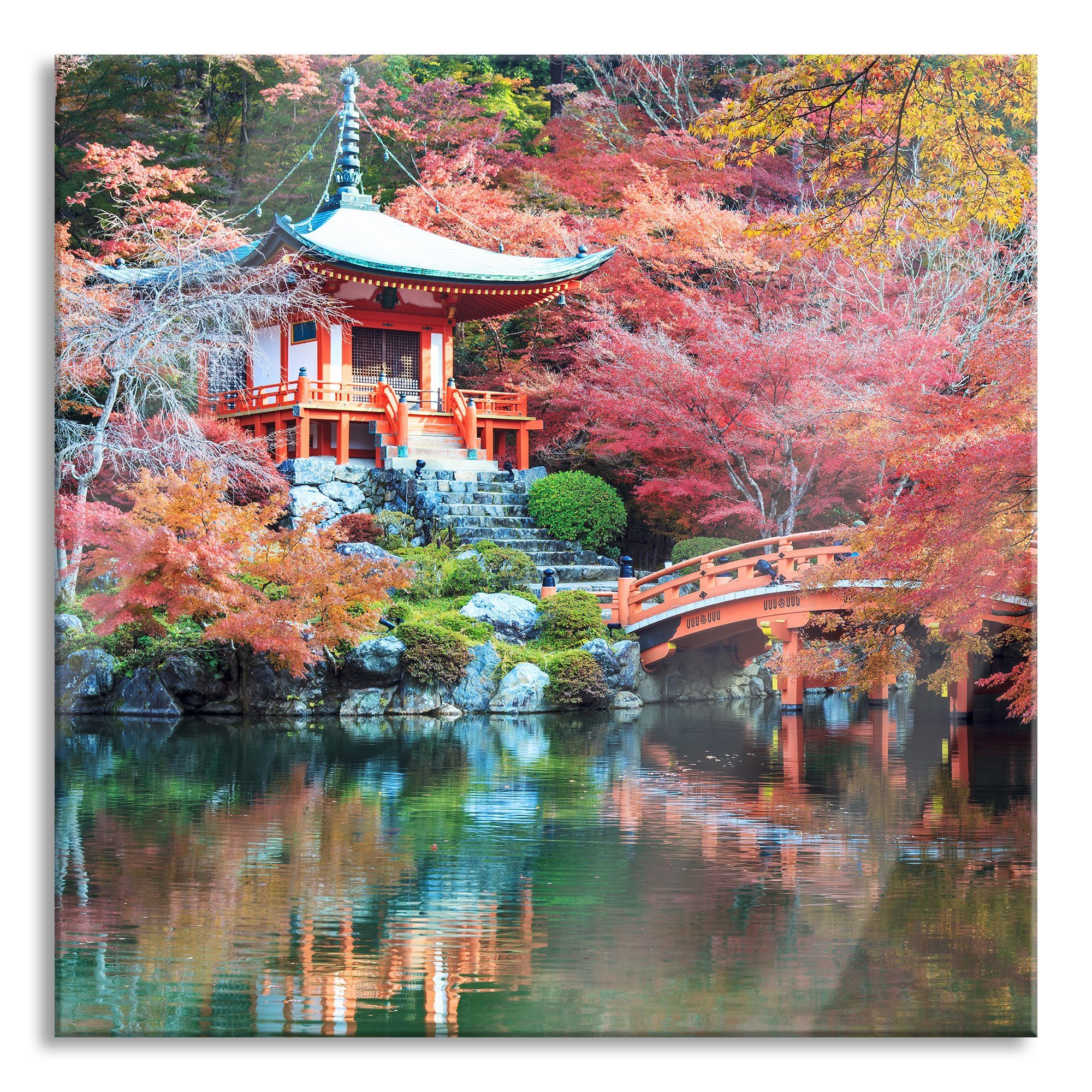 Pixxprint Glasbild Wunderschönes Kloster in Japan, Wunderschönes Kloster in Japan (1 St), Glasbild aus Echtglas, inkl. Aufhängungen und Abstandshalter