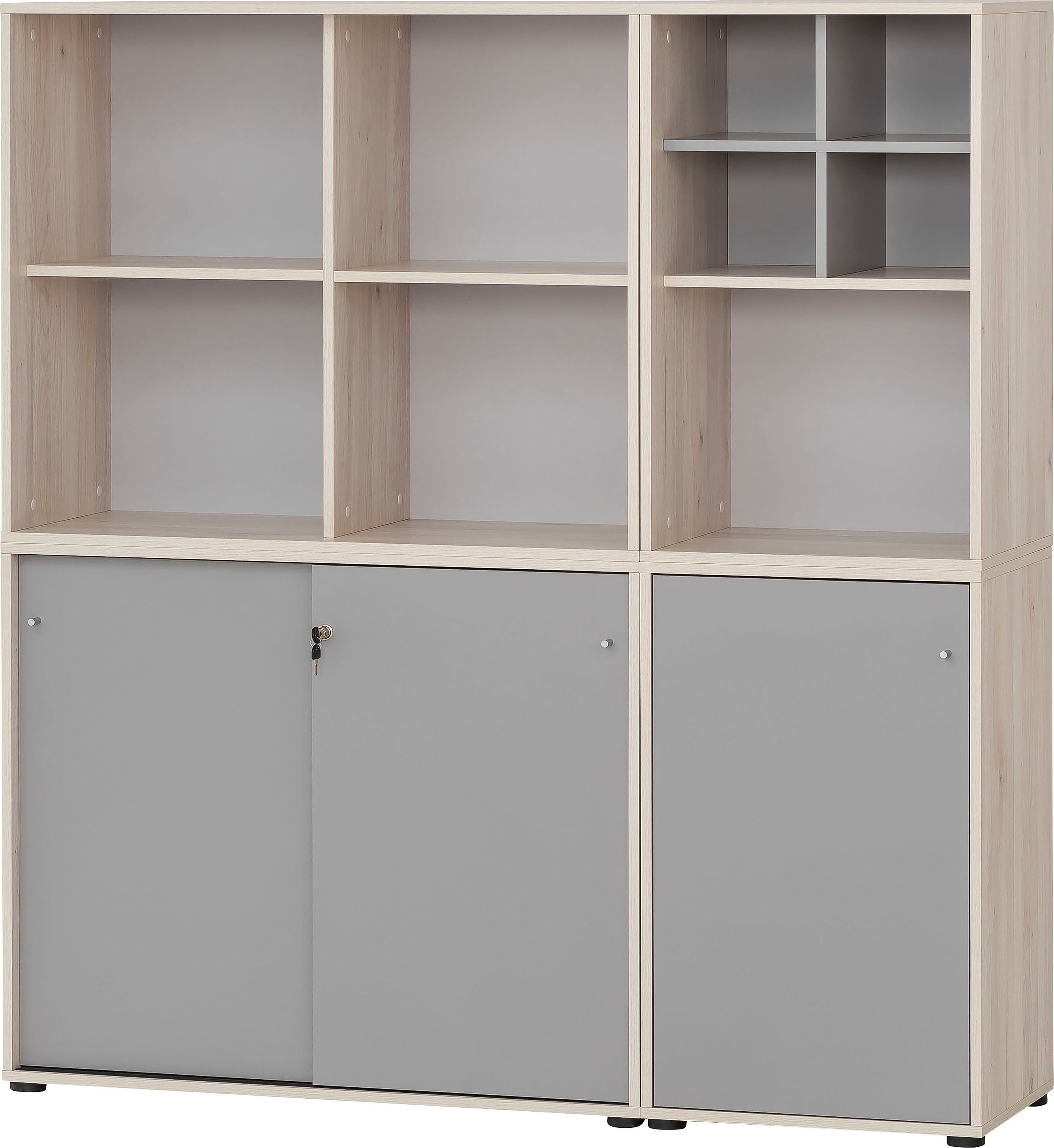 Schildmeyer Büro-Set Serie 400, (5-St), bestehend aus 2 Regalen, 2 Schränken, 1 Regalkreuz