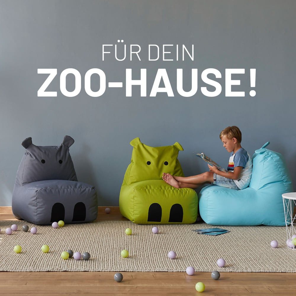 Lumaland Sitzsack Kinder Hippo Tier Kissen 80x70x65 cm, Wohlfühl Sitzkissen, süßes Motiv, Kids, pflegeleicht