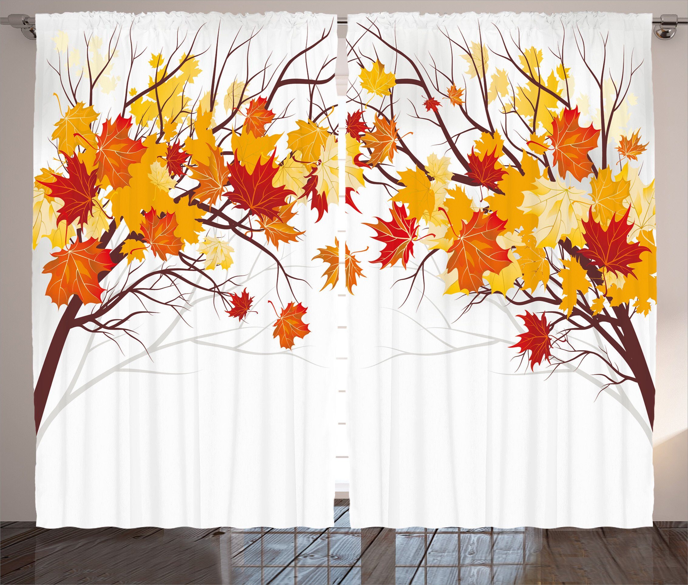 Gardine Schlafzimmer Kräuselband Vorhang mit Schlaufen und Haken, Abakuhaus, Fallen Cartoon Ahorn Herbst-Baum