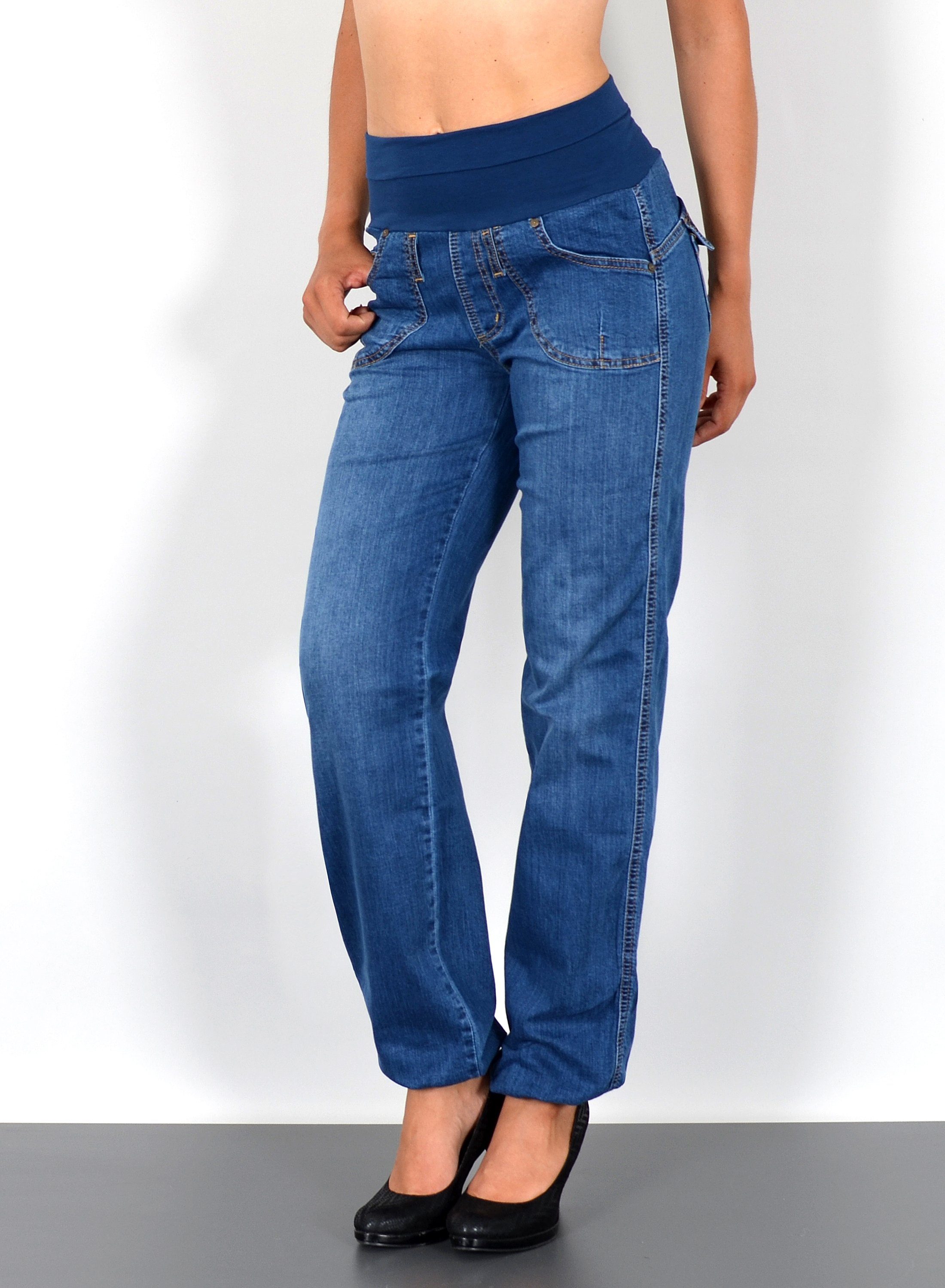 ESRA Pumphose J132 Damen Jeans Haremshose High Waist, Damen Jeanshose Pumphose hohe Leibhöhe, Damen Boyfriend Jeans Hose Hoch, bis Übergröße / Plussize Große Größe, Damen Jeans Straight Fit Baggy Hose, Damen Baggy Jeans Pluderhose Stretch, Damen Jeanshose mit elastischem Bund, Damen Jeans Hose Stretch Elastischer Gummibund, Damen Hose mit Gummizug