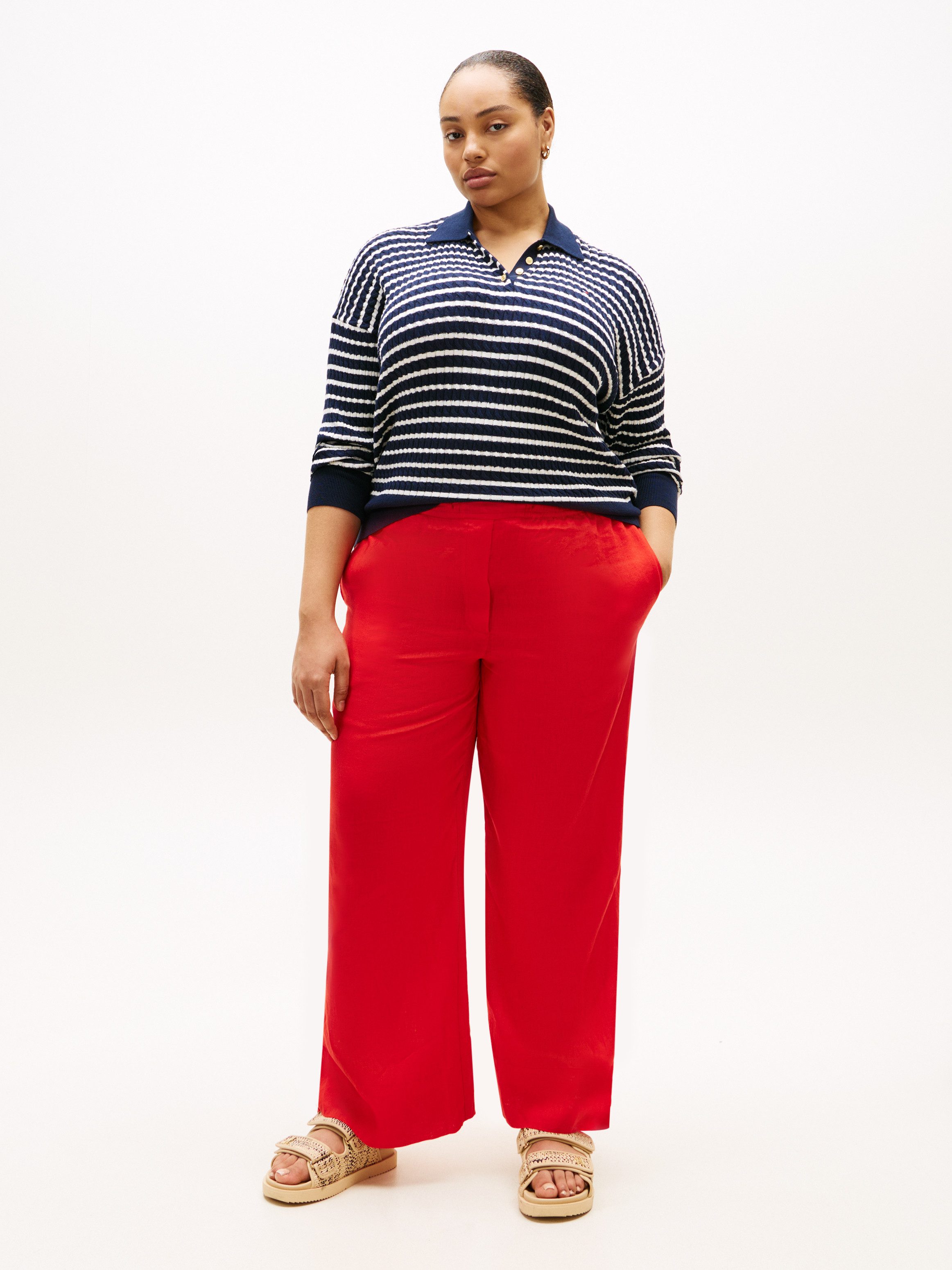 Tommy Hilfiger Curve Polokragenpullover CRV CO CABLE FINE GG RLX POLO in großen Größen, mit Zopfmuster