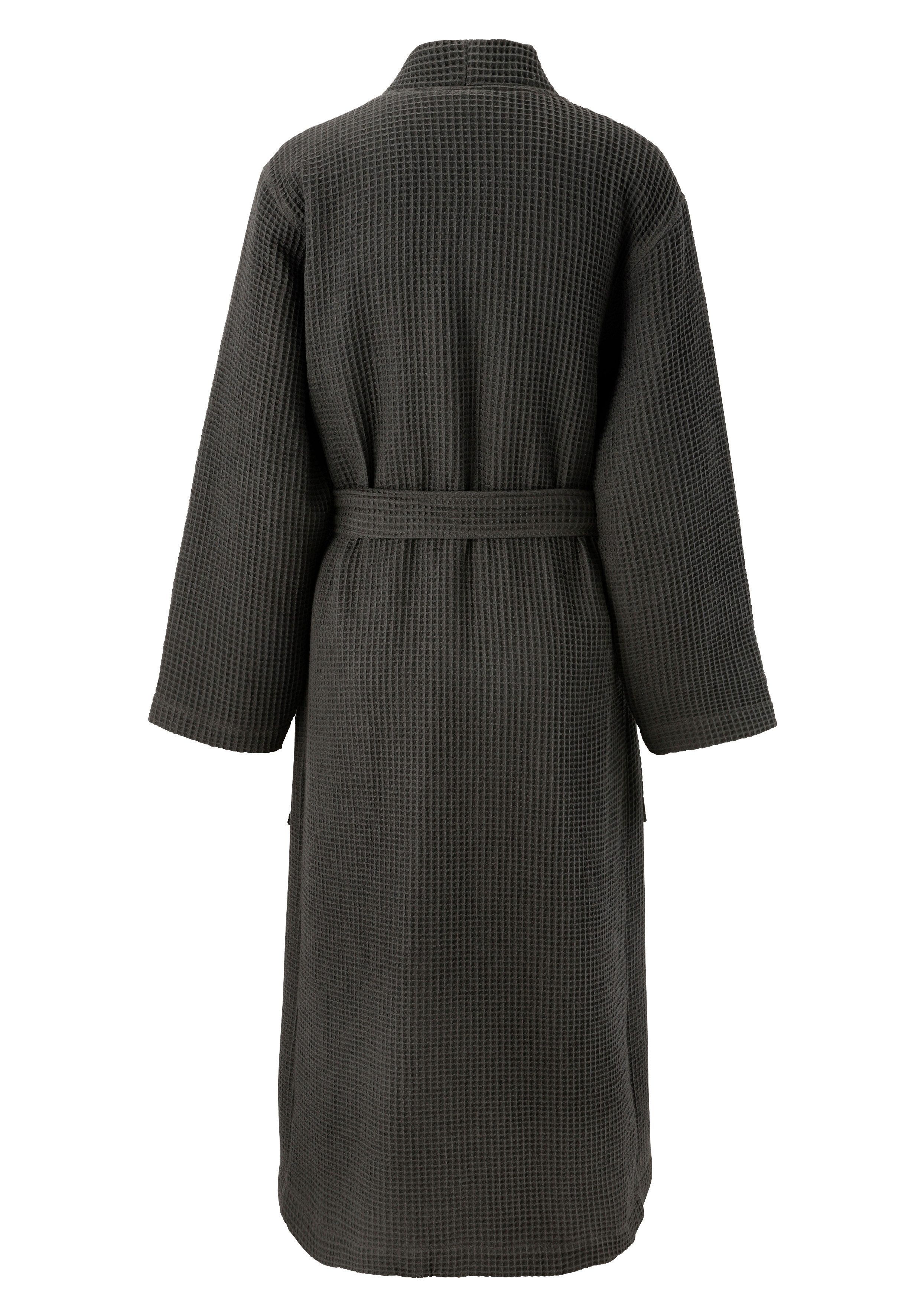 OTTO home Unisex-Bademantel Inga, Waffelpiqué, leicht, ideal für Sauna & Spa, Hotelbademantel, Langform, Baumwolle, Kimono-Kragen, Gürtel, kleines Packmaß, Tasc – Bild 4 von 5