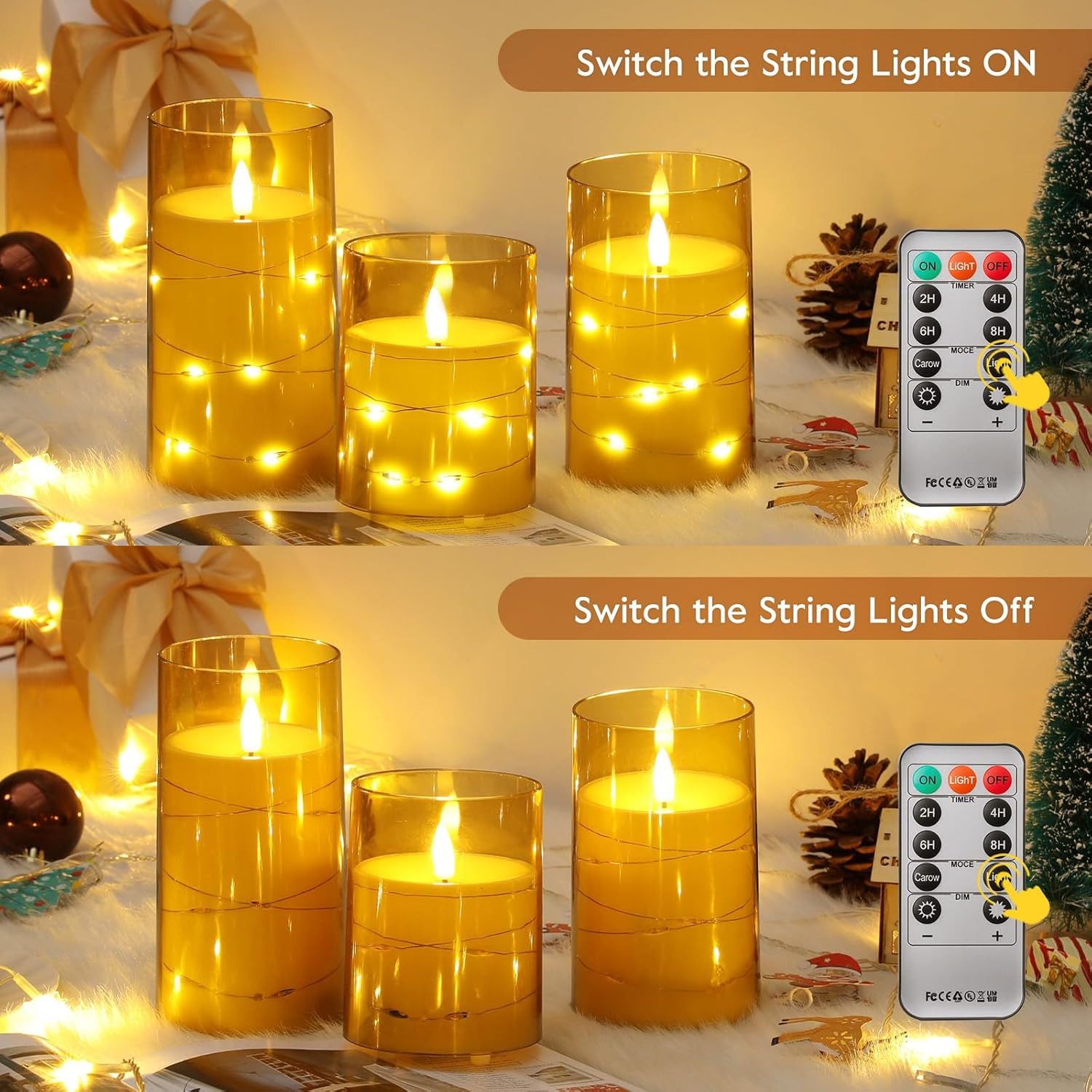 EXTSUD LED-Kerze 3 Stück LED Kerzen mit Lichterkette und Timer Aufladbare LED Kerzen (3-tlg., für Wohnung Dekoration Weihnachten Geburtstag Party [Energieklasse – Bild 5 von 5