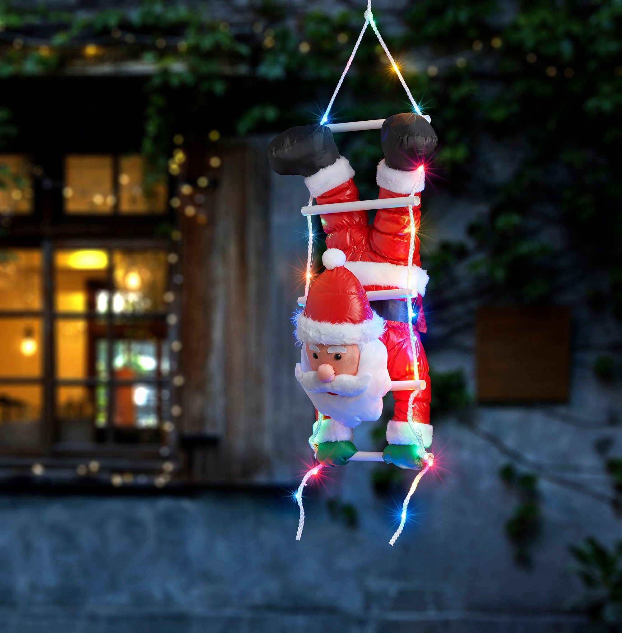 BONETTI LED Dekofigur Weihnachtsmann kopfüber, Timerfunktion, LED fest integriert, mit 30 bunten LEDs, Weihnachtsdeko aussen – Bild 3 von 3